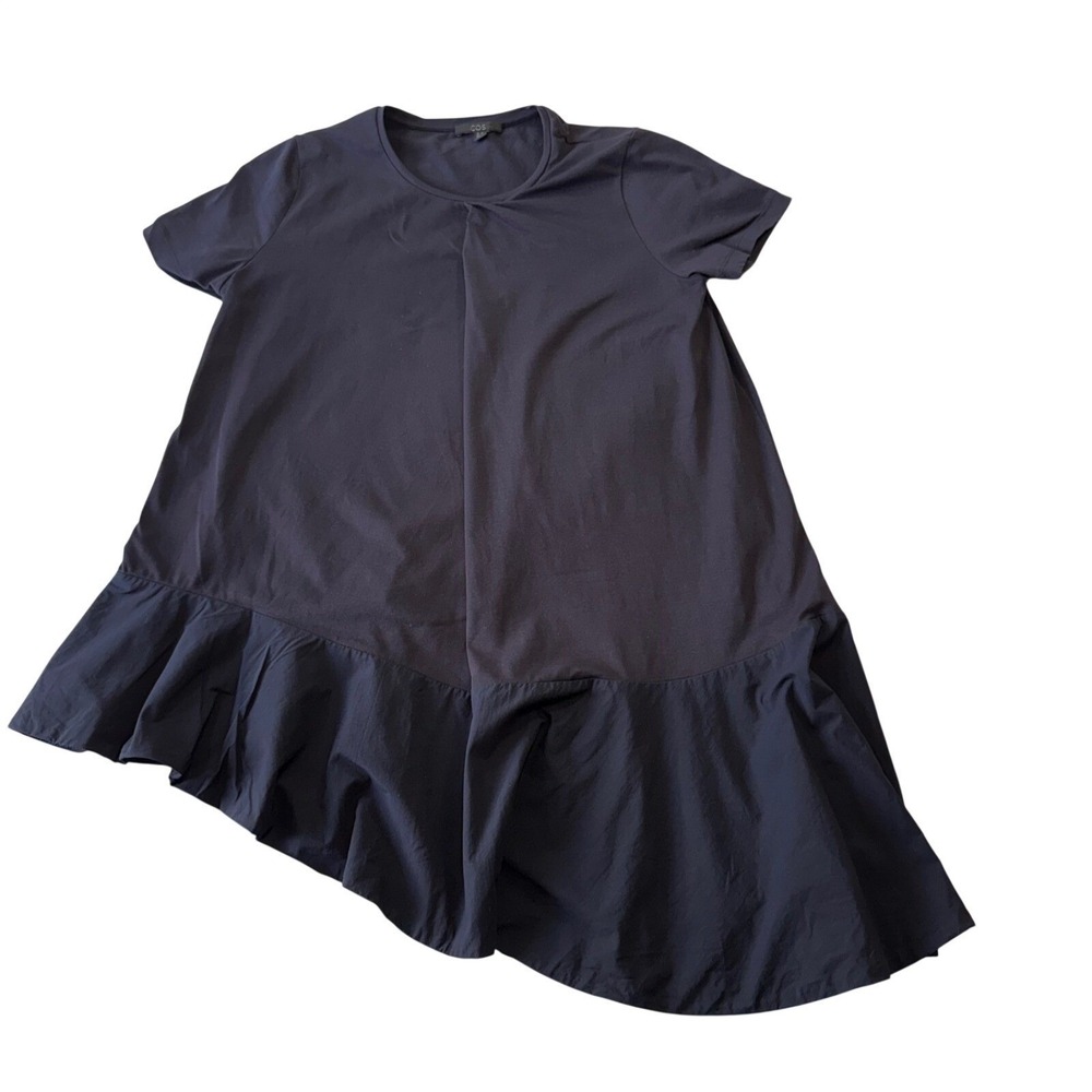 COS Navy Blue Ruffle Hem Tunic Top Casual Short Sleeve A-Line Size XS